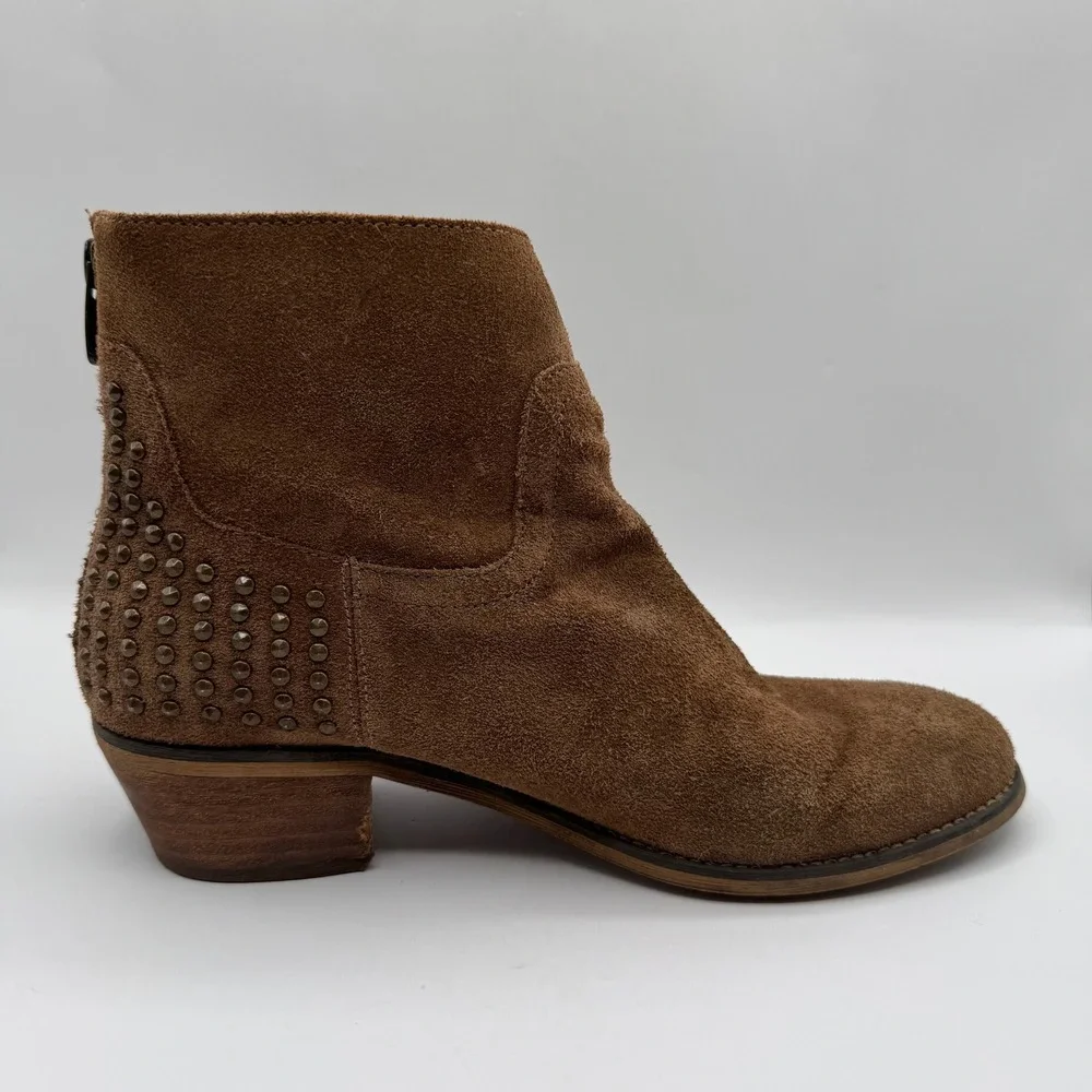 Marc‎ Fisher 8.5M Suede Studded Ankle Boots Womens Brown Western Moto Booties